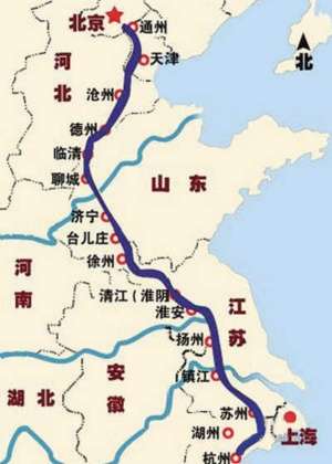 京杭大运河路线图简笔 大运河路线电子版
